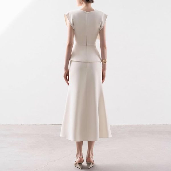 Women's Skirt Suit Summer French White Sleeveless Top Classic Casual Skirt 2 Piece Set for women