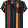 41k5JrEI5UL.jpg Men's Cotton Linen Vintage Pattern Printed Old Style Shirt Casual Short Sleeve Button Down Retro Shirts
