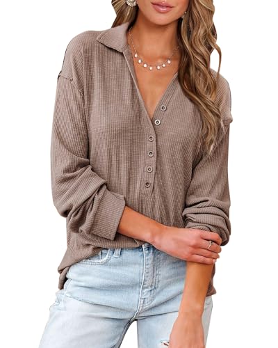 41kqMK-MkwL.jpg Women Casual Button Down Fall Blouses 2025 Long Sleeve Solid Business Work Tops Cute Relaxed Fit Shirts