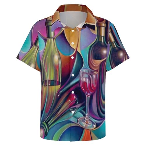 Wine Glasses Women's Button Down Shirts Short Sleeve Casual Summer Blouses Tops