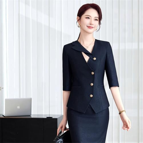 Women's Spring and Summer Solid Single-Breasted Half-Sleeved Slim Suit Jacket and Skirt Two-Piece Set