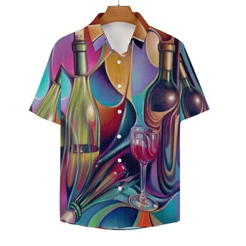 Wine Glasses Women's Button Down Shirts Short Sleeve Casual Summer Blouses Tops