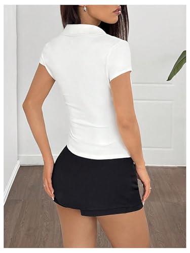 Women's Short Sleeve Button Down Ruched T Shirt Fitted Crop Top