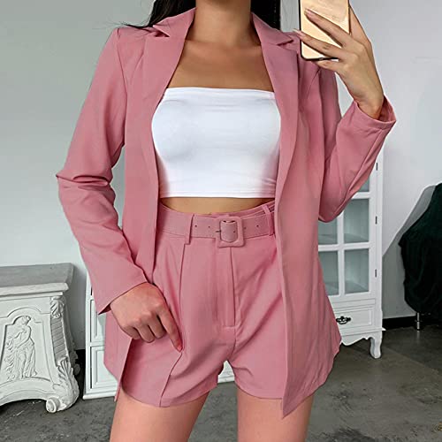 41pQ2IZ6SgL.jpg Blazer Shorts Set for Women 2 Piece Long Sleeve Open Front Blazers Short Suits Business Outfits with Belt