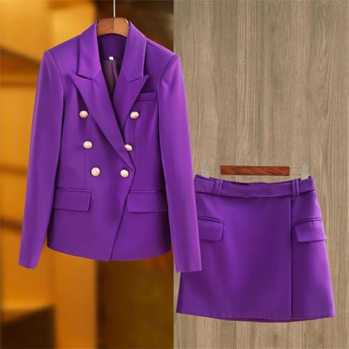 Women Double Breasted Long Sleeve Blazers Pencil Skirt Set Professional Office Work Wear Business Suit