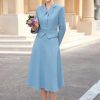 41pwnP6B8cL.jpg Women Spring Skirt Sets Solid Long Sleeve Lapel Collar Short Coat Big Swing A-Line Skirt 2 Piece Suits