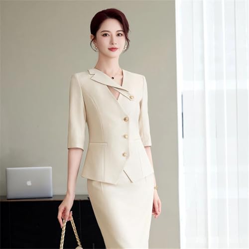 Women's Spring and Summer Solid Single-Breasted Half-Sleeved Slim Suit Jacket and Skirt Two-Piece Set