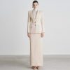 41rb8l4CNiL.jpg Women's Skirt Suit Spring Autumn Patchwork Blazer Loose Slit Maxi Skirt 2 Piece Set