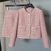 Women Crop Top Woolen Short Jacket Coat Mini Skirts Sets Pink Two Piece Suits