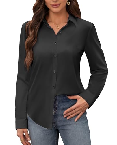 Women's Stain Shield Dress Shirts Wrinkle Free Long Sleeve Shirts Solid Work Business Button Down Shirts