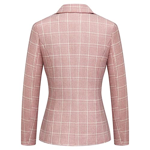 Women's 2 Piece Business Plaid Suit Set Office One Button Slim Fit Blazer with Pant