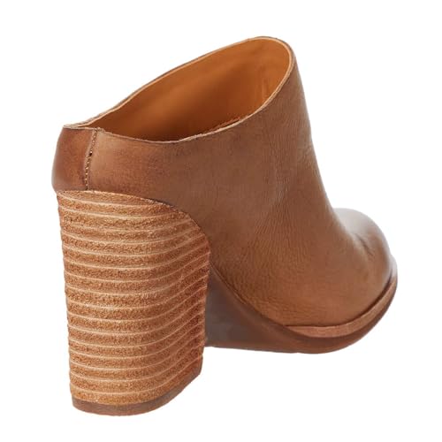 Women High Chunky Stacked Heel Mules Round Closed Toe Heeled Sandals Slip On 3 Inch Block Heels Suede Backless Booties Burnished