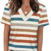 Womens Summer Tops Short Sleeve Basic Casual V Neck T Shirts Trendy Fashion 2025