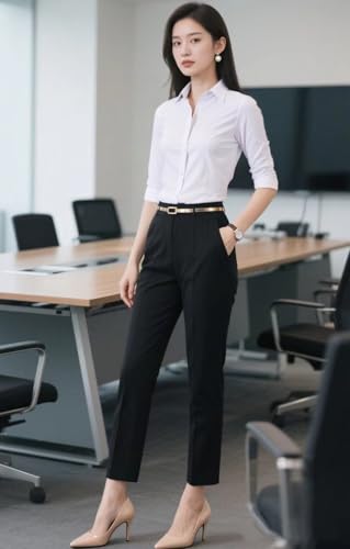 Women's 3/4 Sleeve Formal Work Wear White Button Down Shirt