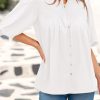 41waa3XAdXL.jpg Women's 2025 Summer Short Lantern Sleeve Tops Loose Fit Button Down Shirt Pleated V Neck Blouses Trendy Clothes
