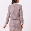 41xMMOv16vL.jpg 2 Piece Tweed Plaid Skirt Set for Women's Business Collarless Blazer and Mini Skirt Suit Sets