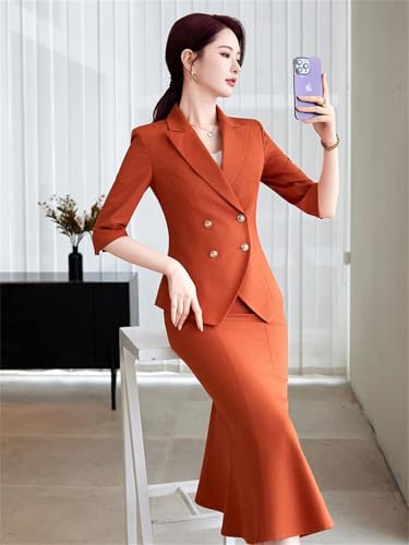 Women's Spring and Summer Solid Lapel Double-Breasted Half-Sleeved Suit Skirt Set