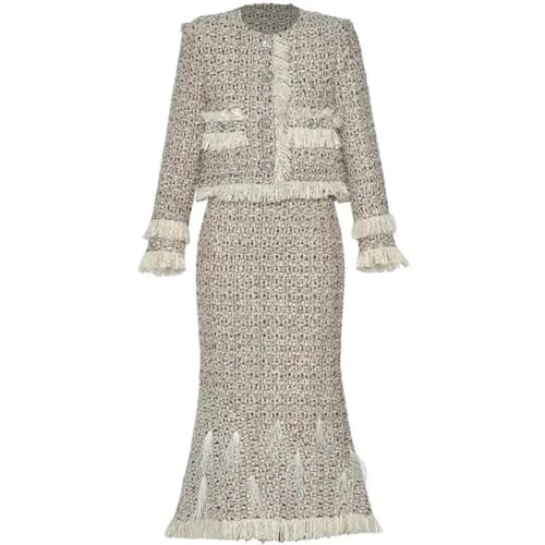 41zqSWciteL.jpg Women Suit Long-Sleeved Tasserl Short Coat Pretty Slim-Fit Hip Wrap Skirt Two Piece Set