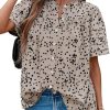 Womens Tops Summer Boho Floral Short Sleeve Button Down Shirts Crewneck Loose Vacation Dressy Casual Work Blouses