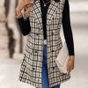 Womens Long Tweed Vest Fall Winter Sleeveless Blazer Jackets Trench Coat