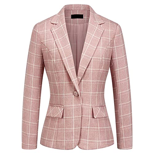 Women's 2 Piece Business Plaid Suit Set Office One Button Slim Fit Blazer with Pant