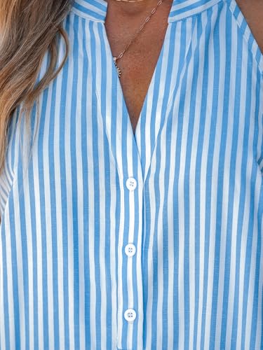 511HWhkPKL.jpg Womens Summer Dresses V Neck Sleeveless Striped Button Up Mini Casual Coverup Dress