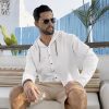 Men Cotton Linen Long Sleeve Button Down Shirt Summer Casual Hawaiian Beach Tops Lightweight Fashion Hoodies