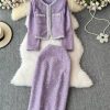 514NlWSRLnL.jpg Women's French Skirt Set Heavy Industry Beaded Sequined Temperament Coat Skirt Two-Piece Set