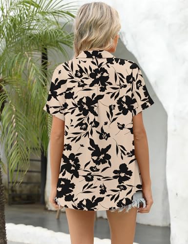 5160aNiUkiL.jpg Women's Summer Hawaiian Shirts Floral Short Sleeve Button Down Shirts Hawaii Tropical Beach Tops Outfits