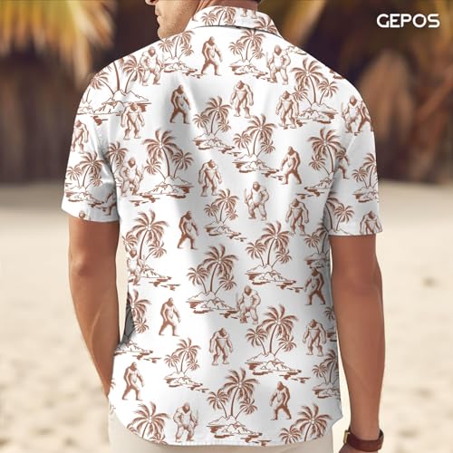 Bigfoot Print Hawaiian Shirt, Tropical Sasquatch Casual Button Shirt, Summer Monster Unique Shirt, Birthday Gifts