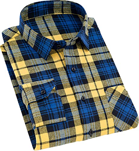 Men's Casual Plaid Flannel Long Sleeve Button Down Shirt