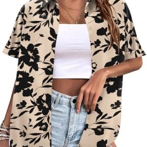 Women's Summer Hawaiian Shirts Floral Short Sleeve Button Down Shirts Hawaii Tropical Beach Tops Outfits