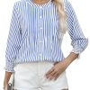 Womens 3/4 Sleeves Button Down Shirts Pleated Chiffon Blouses Business Casual Tops Work Office Tshirt