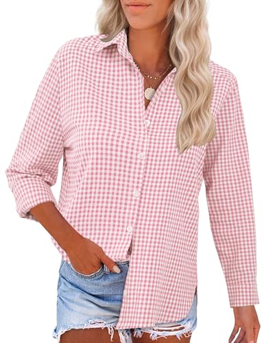 51BzQ6lKNZL.jpg Womens Long Sleeve Button Down Shirts Casual Loose Fit Cotton Collared Blouses