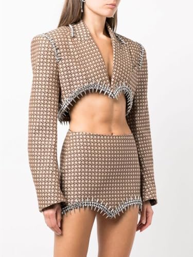 51CqV8kiIL.jpg Women's Skirt Suit Spring Summer Cropped Casual Blazer High Waist Skirt 2 Piece Set for Women