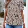 Womens Tops Summer Boho Floral Short Sleeve Button Down Shirts Crewneck Loose Vacation Dressy Casual Work Blouses
