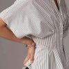 51E-V2spSAL.jpg Women??s Striped Button Down Shirt Summer Pleated Short Sleeve Tops Collared Peplum Blouse Business Casual Outfits