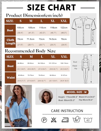 Short Sleeve Shirts for Women - Button Down Business Casual Tops Summer Cotton Linen Blouses Breathable V Neck T Shirt