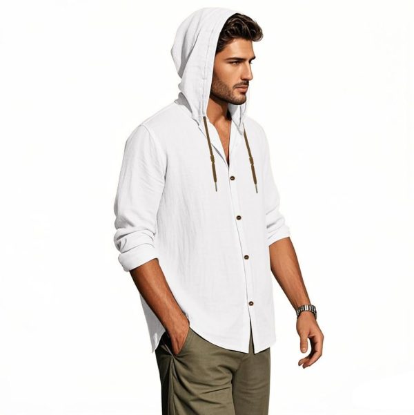 Men Cotton Linen Long Sleeve Button Down Shirt Summer Casual Hawaiian Beach Tops Lightweight Fashion Hoodies