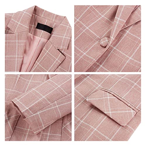 Women's 2 Piece Business Plaid Suit Set Office One Button Slim Fit Blazer with Pant