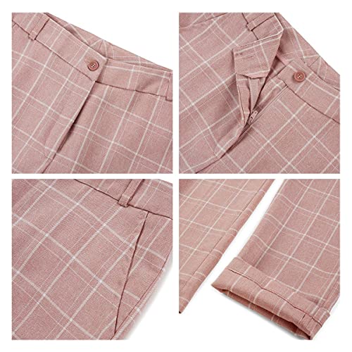 Women's 2 Piece Business Plaid Suit Set Office One Button Slim Fit Blazer with Pant