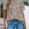 Womens Tops Summer Boho Floral Short Sleeve Button Down Shirts Crewneck Loose Vacation Dressy Casual Work Blouses