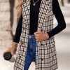 Womens Long Tweed Vest Fall Winter Sleeveless Blazer Jackets Trench Coat