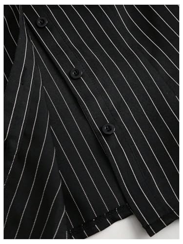 Women's Striped Button Down Shirt Ruched Short Sleeve Fitted Work Blouses