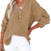 Womens Casual Button V Neck Long Sleeve Shirts Oversized Solid Blouses Tops