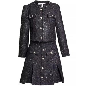 Women Suit Long-Sleeved Single-Breasted Jacket Top Short Skirt 2 Piece Set