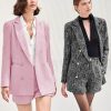 Womens 2 Piece Tweed Blazer Shorts Sets Long Sleeve Double Breasted Suit Jackets Business Outfit