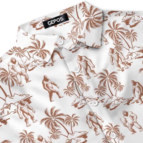 Bigfoot Print Hawaiian Shirt, Tropical Sasquatch Casual Button Shirt, Summer Monster Unique Shirt, Birthday Gifts