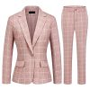 Women's 2 Piece Business Plaid Suit Set Office One Button Slim Fit Blazer with Pant