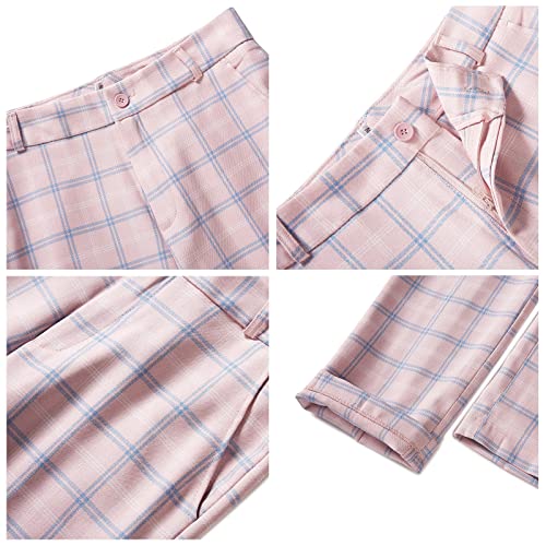 51fwvquSeL.jpg Womens 2 Piece Plaid Suits Set Business Office One Button Blazer Jacket Casual Long Sleeve Pant Suit Set